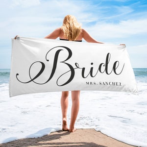 Personalized Bride Beach Towels, Bride Custom Beach Towel, Custom Vacation Gift, Honeymoon/Bachelorette Trip, Bridal Shower Gift