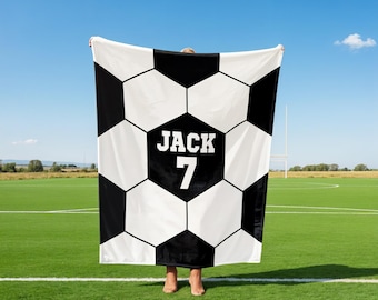 Personalized Soccer Blanket with Your Name, Sports Team Blanket, Blanket Throw with Name and Number, Birthday Gift For Grandson
