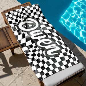 Retro Checkered Custom Beach Towel, Personalized Retro Style Checkered