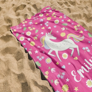 Personalized Unicorn Beach Towel,Personalized Beach Towel For Kids, Custom Children&#39;s Pool Towels, Kids Towels With Unicorn, Kids Pool Towel