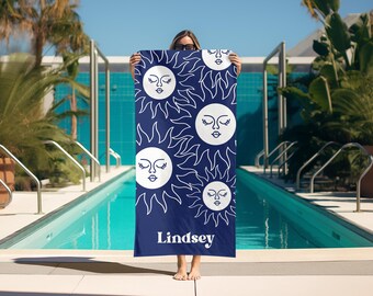 Sun Face Beach Towel, Sun Beach Towel, Celestial Sun Custom Beach Towel, Bohemian Beach Towel, Bridesmaid Towel, Unigue Gift