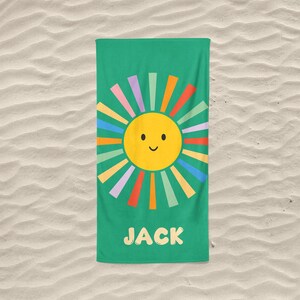 Personalized Rainbow Sun Beach Towel, Kid's Towels With Sun, Sun Beach Towel, Colorful Beach ...