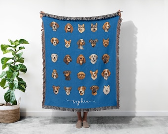 Dog Breeds Fringed Woven Blanket, Gift For Dog Lovers, Bohemian Animal Couch Throw, Present For Dog Mom/Dog Dad, Housewarming Gift