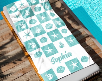 Starfish Beach  Towel, Seashell Beach Towel, Personalized Seashell Bath Towel, Summer Essentials Beach Towel, Bachelorette Party Favors