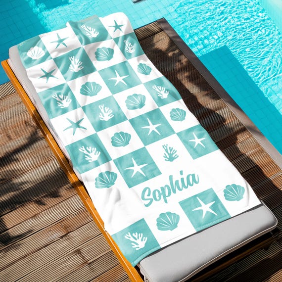 Starfish Beach  Towel, Seashell Beach Towel, Personalized Seashell Bath Towel, Summer Essentials Beach Towel, Bachelorette Party Favors