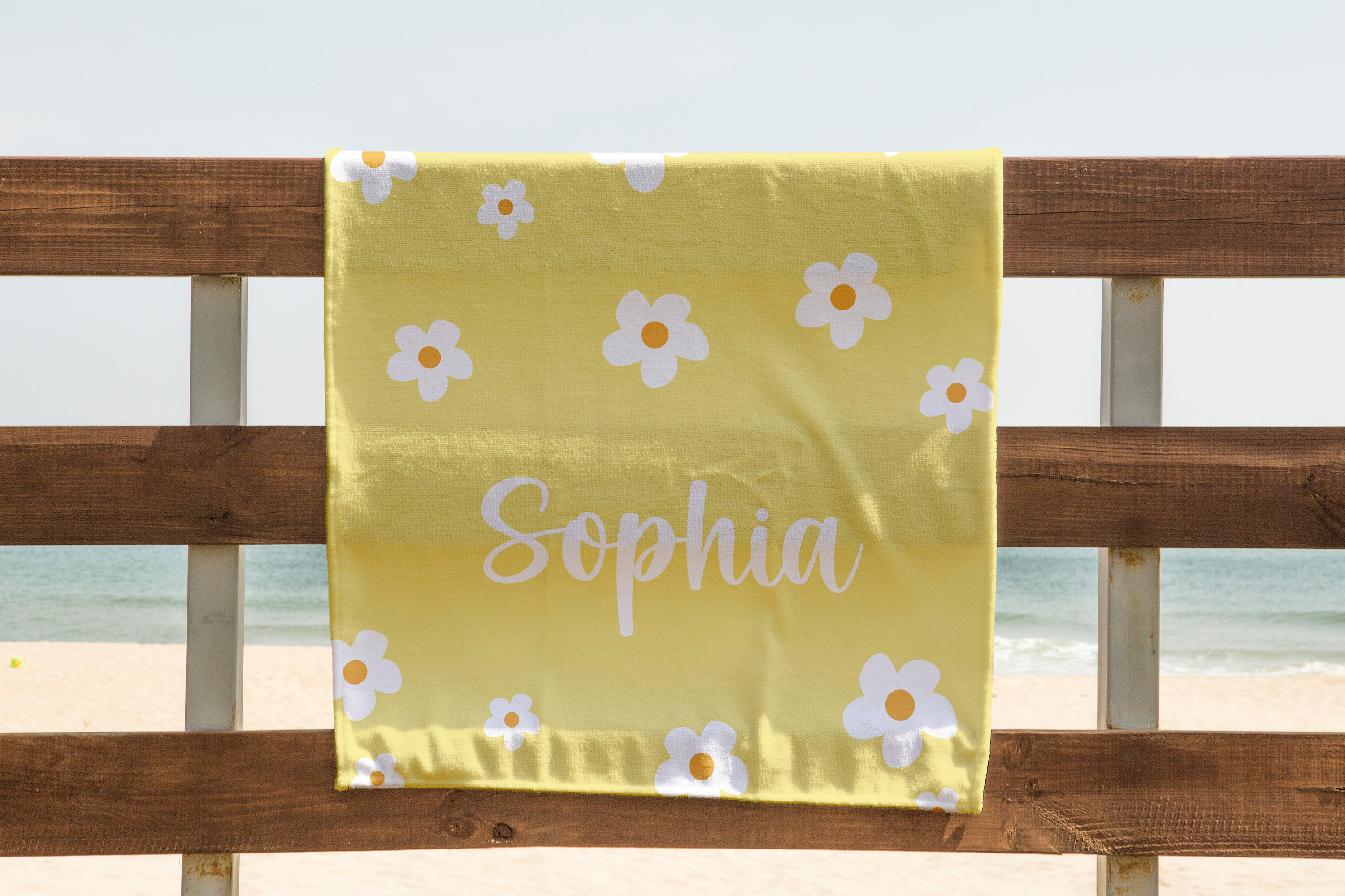 Daisy Custom Beach Towel, Groovy Personalized Pool Towel, Bachelorette Bridesmaid Gifts, Kids Custom Name Pool Towels, Kids Beach Towel