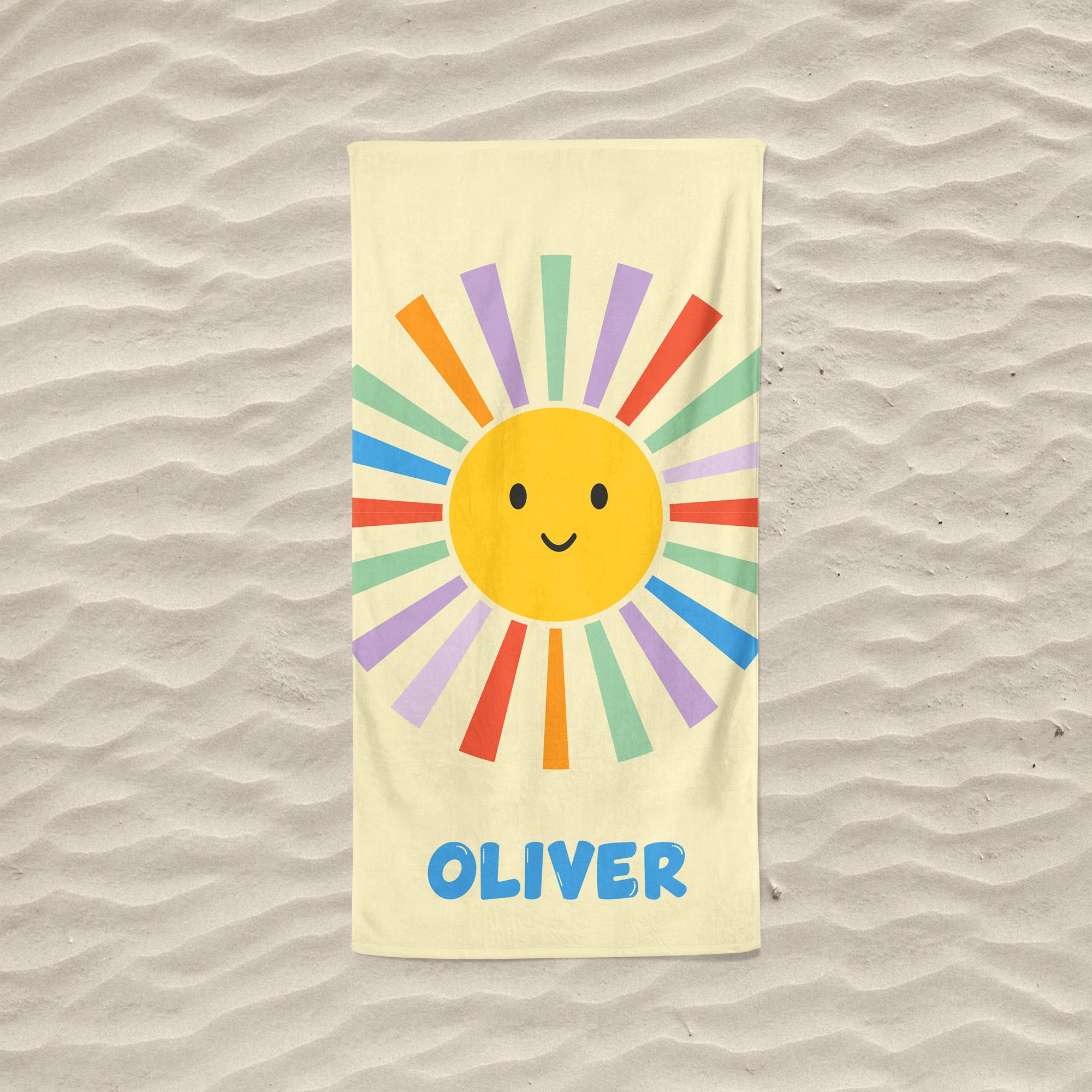 Personalized Rainbow Sun Beach Towel, Kid's Towels With Sun, Sun Beach Towel, Colorful Beach ...