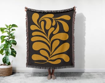 Custom Matisse Leaf Woven Throw Blanket, Modern Minimalist Decor,Funky Tapestry Woven Blanket, Picnic Travel Blanket, Christmas Gift