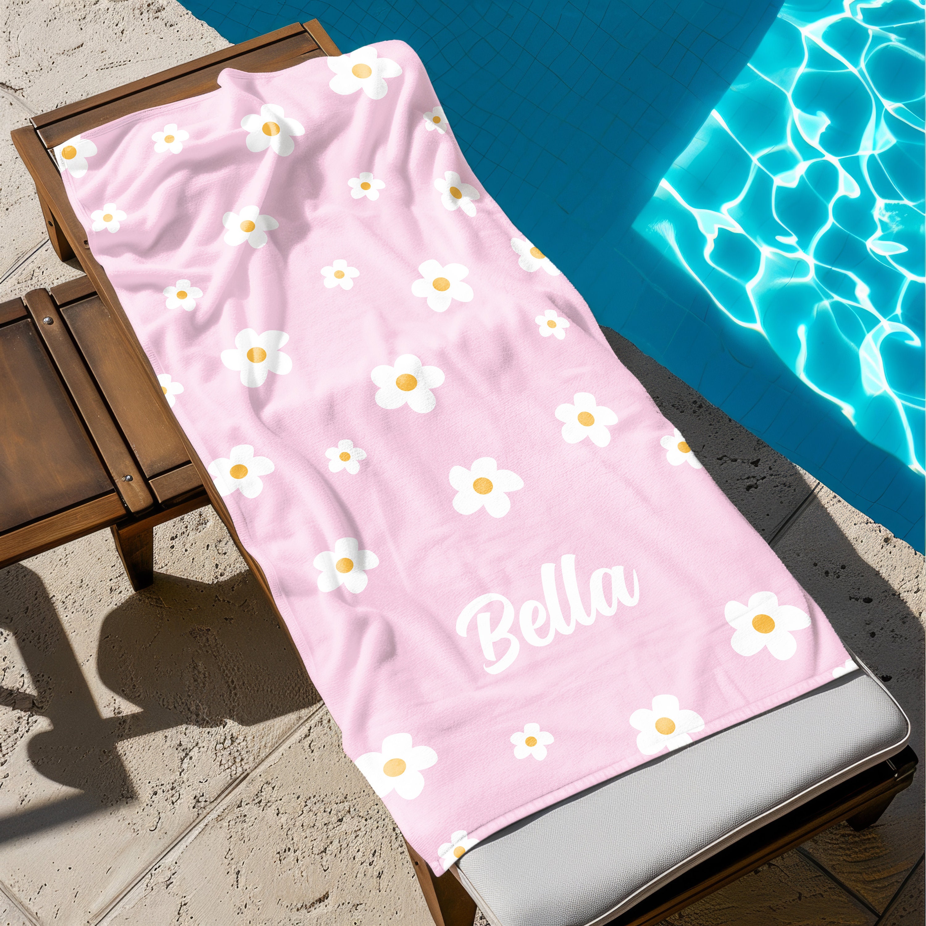Daisy Custom Beach Towel, Groovy Personalized Pool Towel, Bachelorette Bridesmaid Gifts, Kids Custom Name Pool Towels, Kids Beach Towel