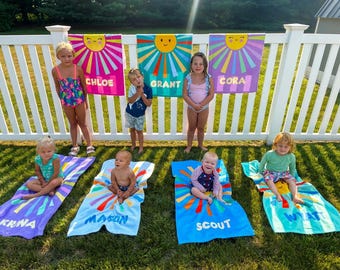 Personalized Rainbow Sun Beach Towel, Kid's Towels With Sun, Sun Beach Towel, Colorful Beach Towel for Kids, Kids Beach Towel