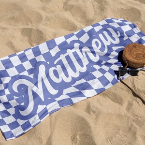 Retro Checkered Custom Beach Towel, Personalized Retro Style Checkered