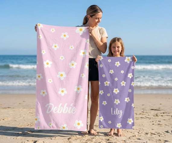 Daisy Custom Beach Towel, Groovy Personalized Pool Towel, Bachelorette Bridesmaid Gifts, Kids Custom Name Pool Towels, Kids Beach Towel