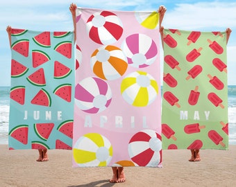 Summer Essentials Beach Towel, Personalized Matching Set Towels, Bachelorette Party Favors, Family Vacation Presents, Custom Pool Towels