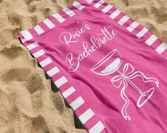 Personalized Bachelorette Beach Towel, Custom Location And Name Bachelorette Party Pool Towel, Bachelorette Trip Gift, Bride, Bridal Shower