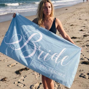 Personalized Bride Beach Towels, Bride Custom Beach Towel, Custom Vacation Gift, Honeymoon/Bachelorette Trip, Bridal Shower Gift image 2