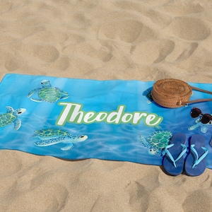 Seaturtle Beach Towel, Custom Children Beach Towel, Under The Sea Pool Towel, Ocean Kids Bath Towel, Birthday Gift Towel