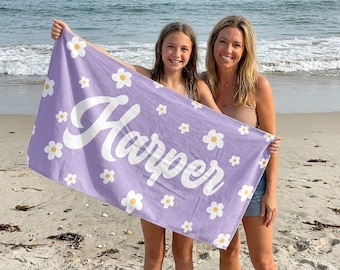 Daisy Custom Beach Towel, Groovy Personalized Pool Towel, Bachelorette Bridesmaid Gifts, Kids Custom Name Pool Towels, Kids Beach Towel