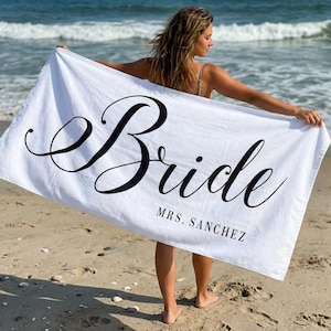 Personalized Bride Beach Towels, Bride Custom Beach Towel, Custom Vacation Gift, Honeymoon/Bachelorette Trip, Bridal Shower Gift image 1