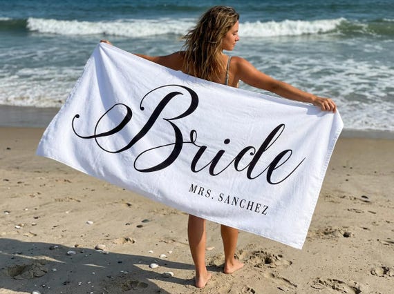 Personalized Bride Beach Towels, Bride Custom Beach Towel, Custom Vacation Gift, Honeymoon/Bachelorette Trip, Bridal Shower Gift