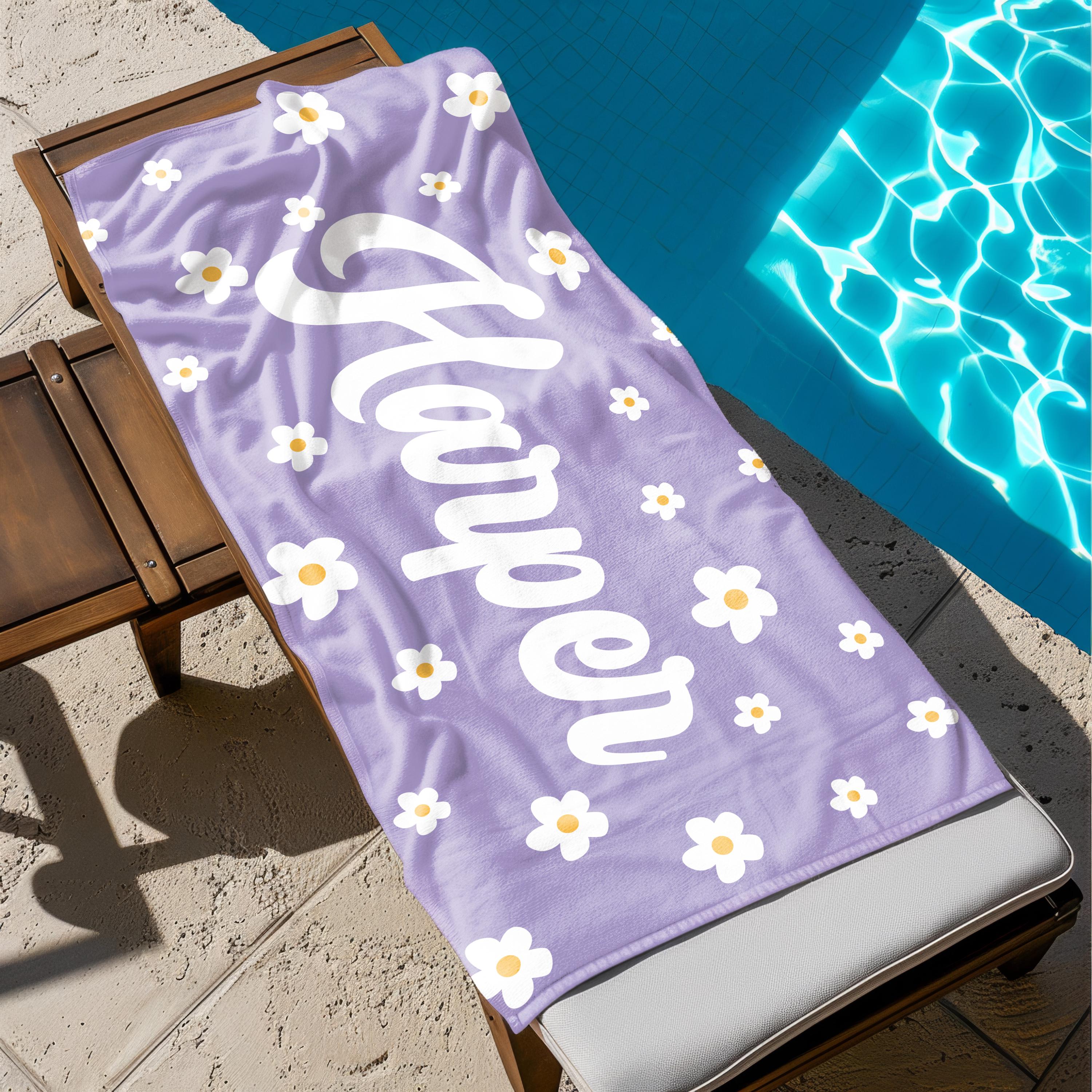 Daisy Custom Beach Towel, Groovy Personalized Pool Towel, Bachelorette Bridesmaid Gifts, Kids Custom Name Pool Towels, Kids Beach Towel