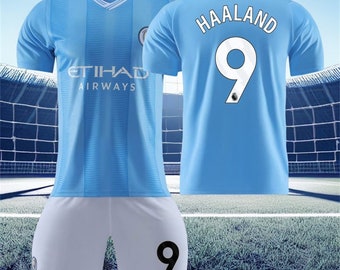 23-24 Manchester City Home Jersey, #9 Bruyne Haaland Soccer Jersey and Short Set