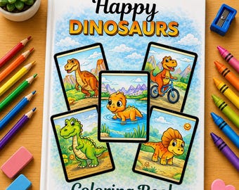 Libro da colorare con dinosauri felici: 48 pagine divertenti per bambini (PDF)