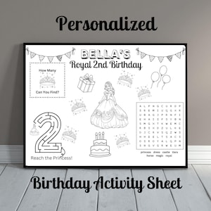 Personalized Princess Birthday Activity Sheet (Digital Download)