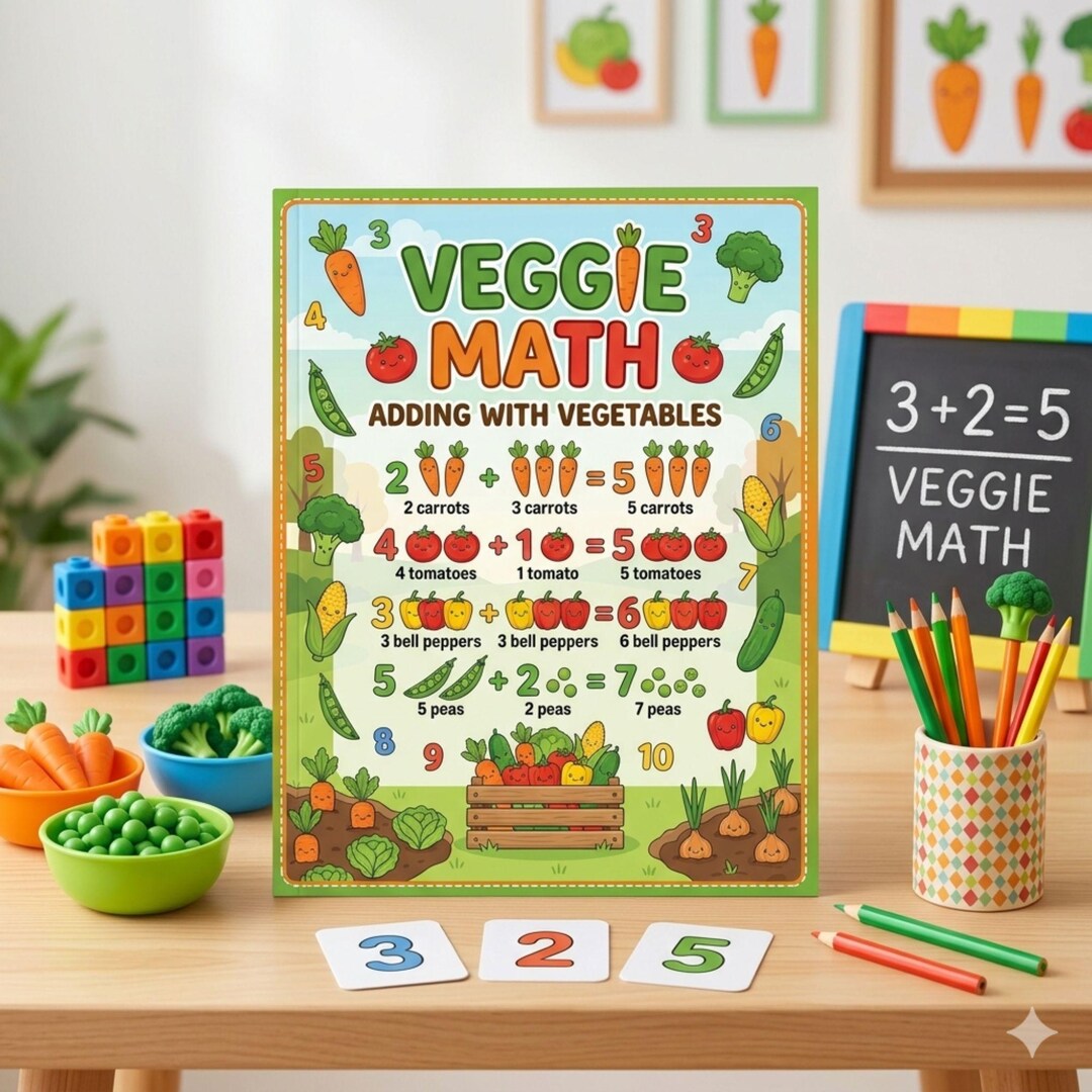 Veggie Math Addition Workbook: Early Learning, Homeschool (PDF Download ...