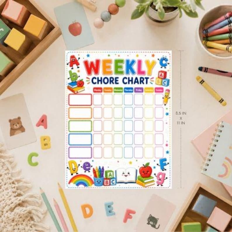 Alphabet Chore Chart Printable for Kids Classroom Reward Token Learning ...