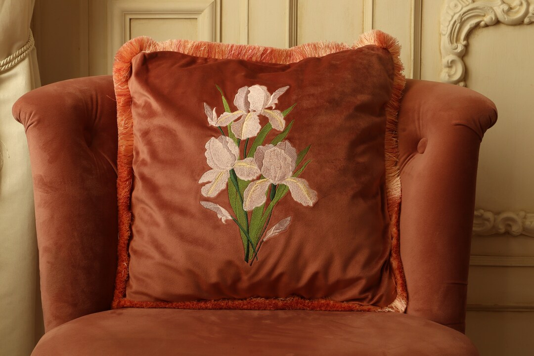 Exquisite Velvet Pillow With Flowers, Velvet Luxury: Handmade Pillow ...