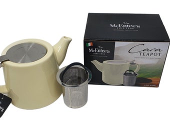 Cara Ceramic Cream Teapot with removable infuser and Stainless Steel Lid 510ml (1-2 cup)