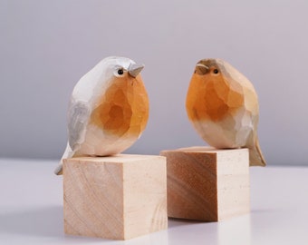 Pájaros de madera nórdicos / Adorno de pájaro lindo / Artesanía de arte / Robin / Escultura de Robin en miniatura / Decoración del hogar