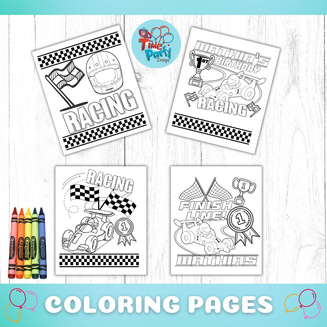 Personalized Race Car Coloring Pages, Crayons Party Favors - Etsy