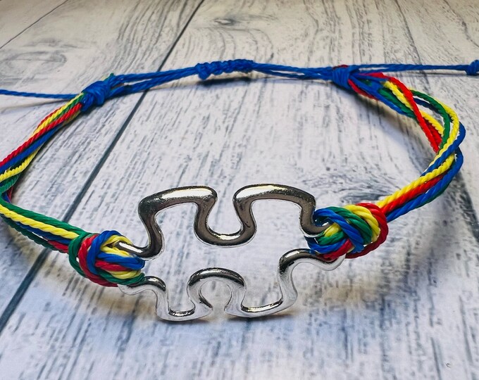 Autism Awareness Puzzle Piece Connector Bracelet, Adjustable Chain ...
