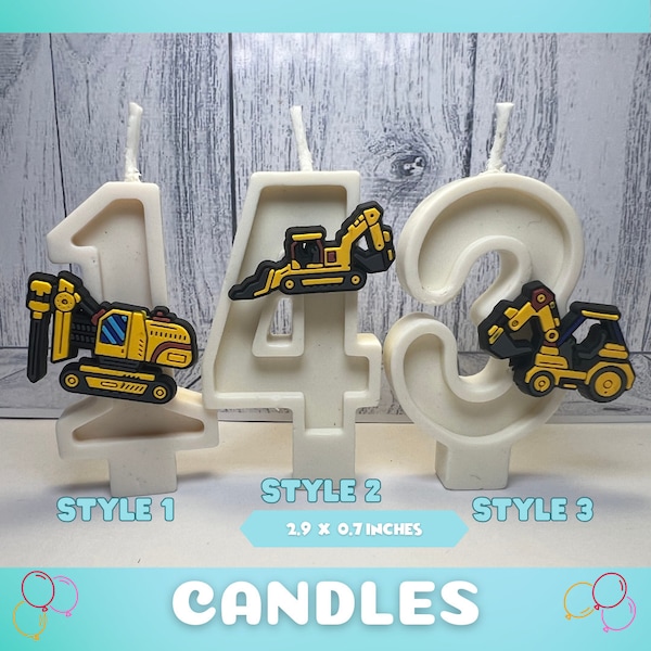 Construction Birthday Candle, Yellow Vehicle Party Decoration Kids One Excavator Cake Topper Excavator Candle Party Supplies Construction