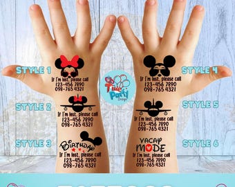 Custom Emergency Contact Temporary Tattoos, Disney Inspired