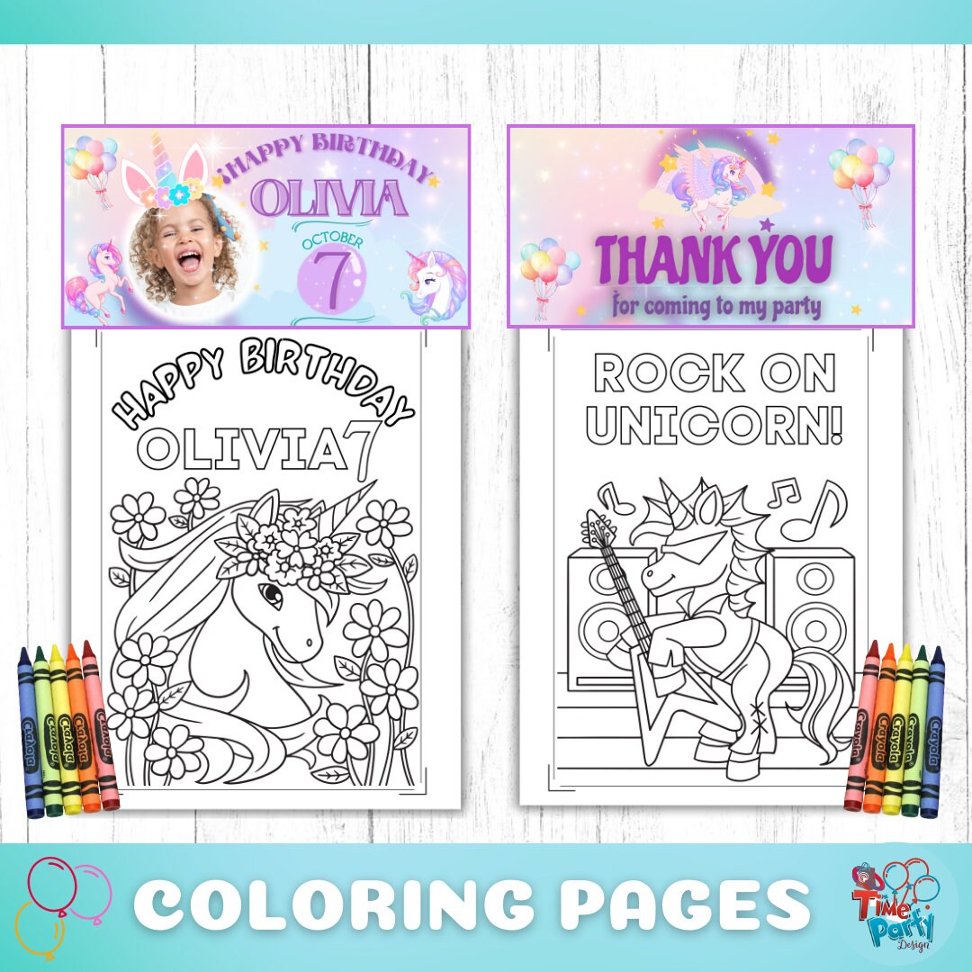 Unicorn Coloring Pages and Crayons, Birthday Party Favors - Etsy