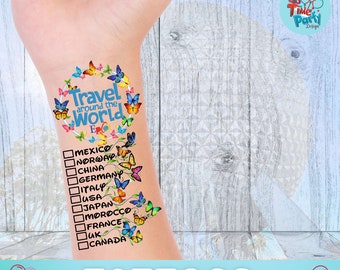 Travel Around the world Tattoo, Food & Wine Festival, Epcot World Showcase, Drink around the world pasaporte, Disney Temporal Tattoo