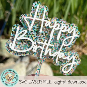 Joyeux anniversaire de gâteau SVG, fichier découpé au laser, bricolage, personnalisé, fête, modèle, fichier de coupe, Cricut, laser, fichiers découpés au laser, téléchargement immédiat