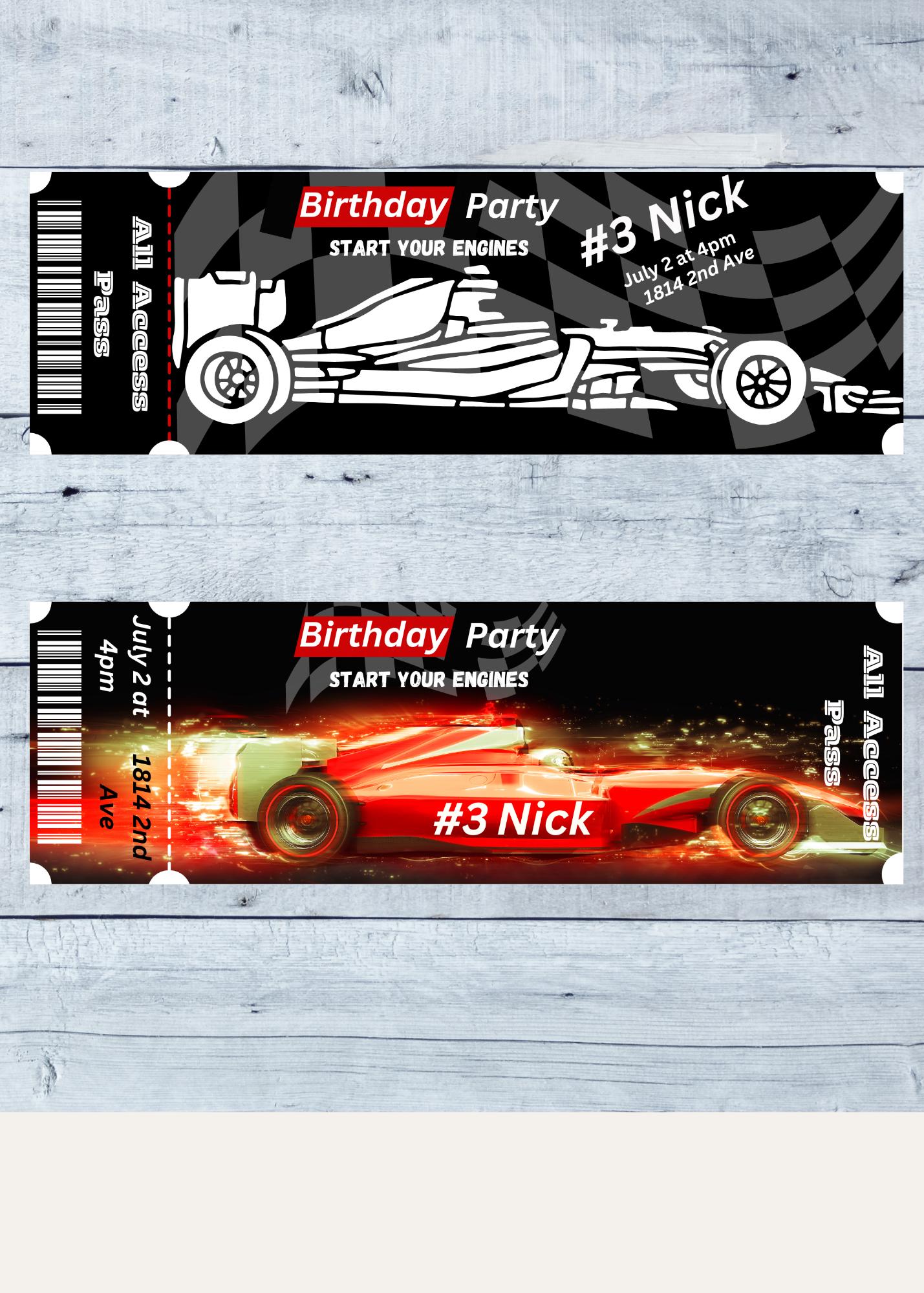 EDITABLE Racing Ticket Birthday Invitation, Racing, Formula, 1 ...