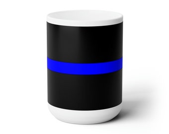 Thin Blue Line Ceramic Mug - Law Enforcement Gift (15oz)