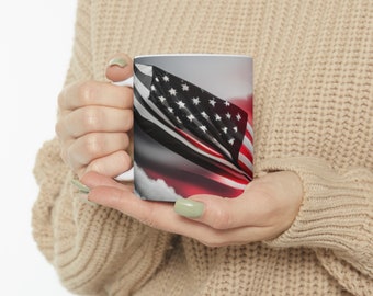 Thin Red Line American Flag Coffee Mug - Firefighter Support Gift