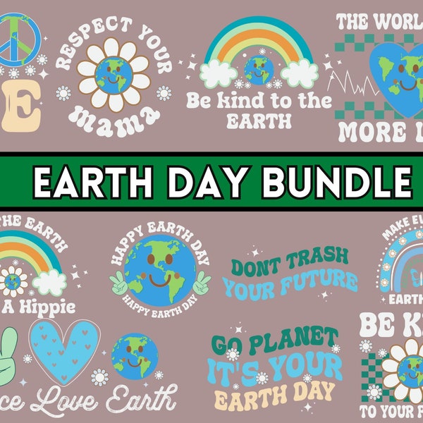 Retro Earth Day SVG Bundle, Earth SVG, Recycle SVG,Earth Day 2024 Quotes Design,Create a Kinder Planet Svg Png,Go Planet It's Your Earth Day