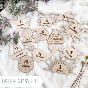 SVG-oceaan zee schepsel thema baby maandelijkse mijlpaal markeringen | Kraamcadeau | Nieuwe Baby Photo Prop - SVG-BESTAND voor Laser Cut Signs