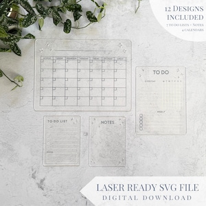 SVG: acryl droog uitwisbare plannerbundel | Kalender, takenlijsten, takenlijst en takenlijst | Notitieblok | SVG-BESTAND voor lasergesneden borden
