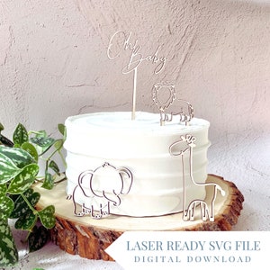 SVG-Safari Thema Oh Baby Kuchen Topper | Baby Shower Cake Topper | SVG-DATEI für Laser geschnittene Schilder