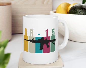 Retro AR-15 Coffee Mug | Funny Gun Owner Gift | 2nd Amendment Gift for Him | Vintage Rifle Mug 11oz