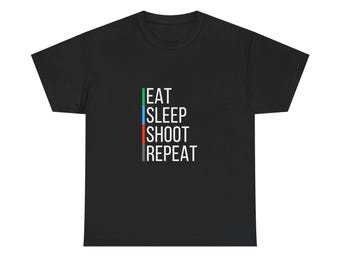 Eat Sleep Shoot Repeat T-Shirt | Funny Shooting Range Shirt | Gift for Gun Owners and Hunters | 2A Graphic Tee