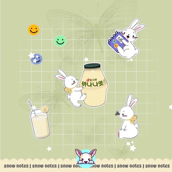 Bunny stickers with Asian food/decal/digital illustration/digital planner/good notes