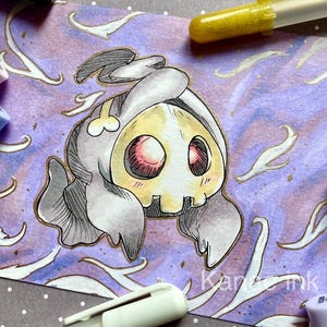 Duskull Art, spettrale, arte Pokemon, originale fatto a mano con pennarelli, carta personalizzata, Halloween